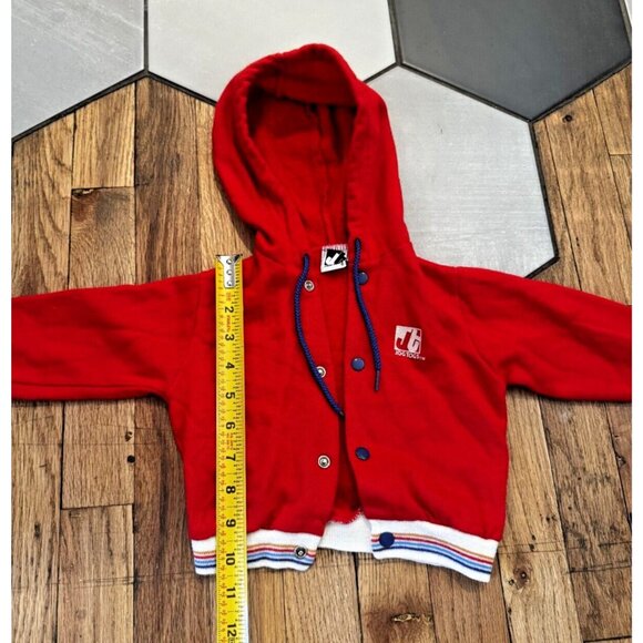 Vintage JOG TOG Zip uo hoodie sweatshirt red rainbow cuff drawstring infant 6-9M - Picture 3 of 6
